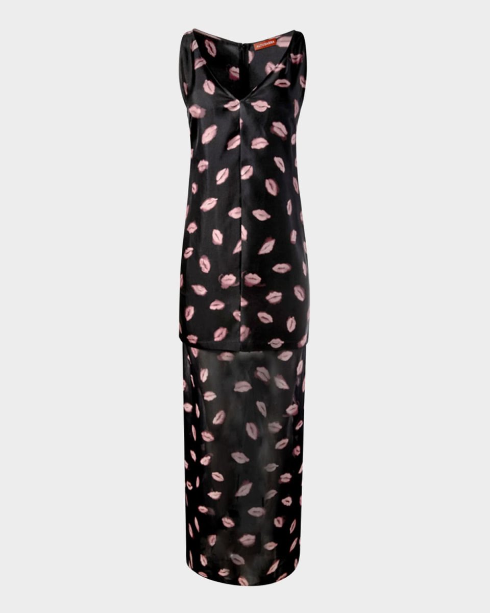 Katrin Lip-Print Silk Maxi Dress